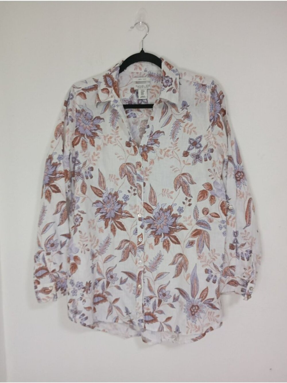 Rachel Zoe Womens 100% Linen Floral Button-Up Shirt Size M